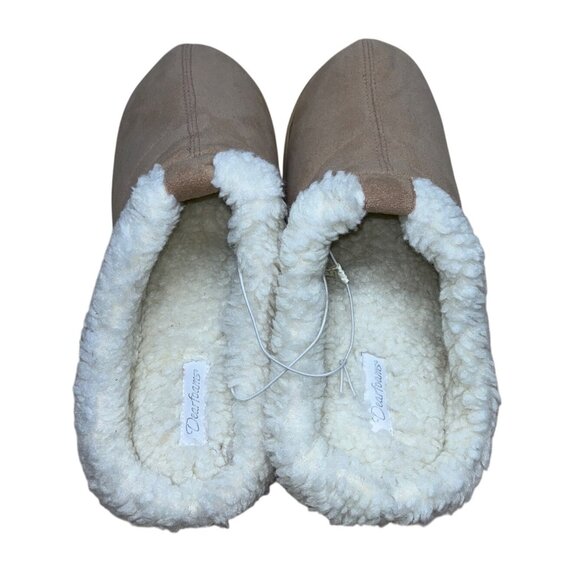 Dearfoams Womens Tan Suede-Like Faux Fur Lining Slip-On Slippers Clogs Sz 10 - Picture 8 of 9